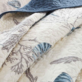 Coastal Sea Shell Coral Print Quilted 3‑Piece Bedding Set
