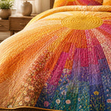 H.PAI Rainbow Sunburst Quilted 3-Piece Bedding Set – Bohemian Vintage Quilted Bedding With Matching Pillow Shams