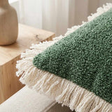 Sage Green Chenille Fringe Throw Pillow Cover