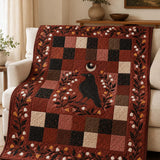Raven Moonlit Floral Patchwork Quilted Blanket