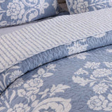 Vintage Cottage Blue Floral Print Quilted 3‑Piece Bedding Set