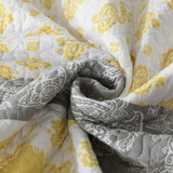 Yellow Grey Paisley Stripe Quilted 3‑Piece Bedding Set