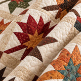 Vintage Leaf Geometric Patchwork Quilted 3-Piece Bedding Set