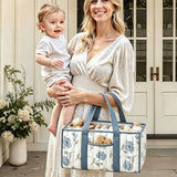 Sweet Dusty Blue Floral Nursery Storage Caddy - Cute Portable Diaper Basket