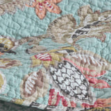 Teal Blue Vintage Garden Harvest Floral Patchwork Quilted 3‑Piece Bedding Set