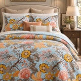Golden Bloom Garden Quilted 3-Piece Bedding Set