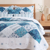 Blue Cottage Patchwork Quilted 3-Piece Bedding Set