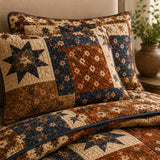 H.PAI Vintage Patchwork Star Quilted 3-Piece Bedding Set – Heritage Farmhouse Quilted Bedding with Matching Pillow Shams