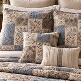 Vintage Blue Botanical Patchwork Quilted 3-Piece Bedding Set