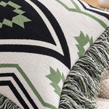 Southwestern Fringe Geometric Knitted Pillow Cover