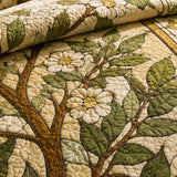 H.PAI Tree of Life Quilted 3-Piece Bedding Set – Vintage Stained Glass Botanical Quilted Bedding With Matching Pillow Shams