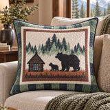 Woodland Bear Family Cabin Quilted Pillow Cover