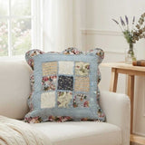 Light Blue Vintage Floral Patchwork Quilted Pillow Cover