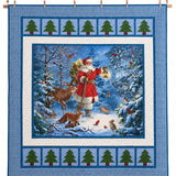 Santa's Winter Woodland Blue Gingham Quilted Blanket