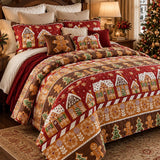 Gingerbread House Candy Stripe Quilted 3-Piece Bedding Set