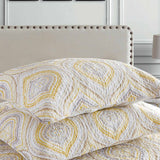 Yellow Grey Geometric Ogee Pattern Quilted 3‑Piece Bedding Set