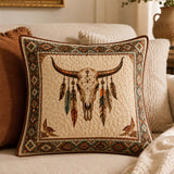 Longhorn Skull Western Quilted Pillow Case
