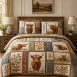 Highland Cow Quilted 3-Piece Bedding Set – Classic Americana Quilted Bedding With Matching Pillow Shams