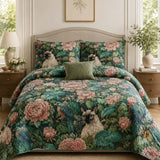 H.PAI Siamese Cat Floral Garden Quilted 3-Piece Bedding Set