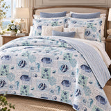Coastal Marine Life Reversible 100% Cotton Quilted 3-Piece Bedding Set
