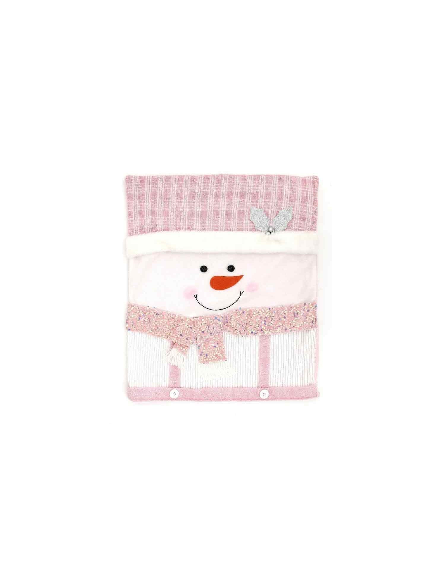 Pink Christmas Chair Back Covers, Reindeer Santa Snowman Xmas Dining Chair Slipcovers