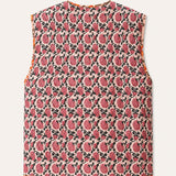 Pink Vine And Orange Flower - Reversible Vintage Patchwork Quilted Vest Tie-Front Waistcoat