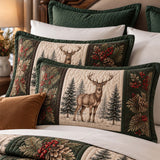 Christmas Deer & Pinecone Forest Quilted 3-Piece Bedding Set