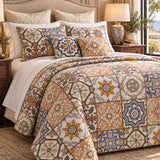 Mediterranean Tile Patchwork Quilted 3-Piece Bedding Set