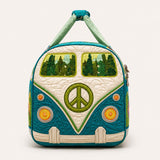 H.PAI Women's Quilted Duffle Bag - Retro 70s Hippie Van, Forest & Wildflower Travel Overnight Bag
