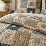 H.PAI Vintage Log Cabin Patchwork Quilted 3-Piece Bedding Set