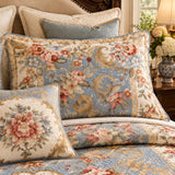 Vintage Blue Floral Baroque Quilted 3-Piece Bedding Set