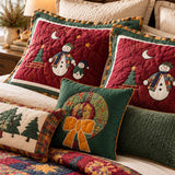 Snowman Patchwork Winter Holiday Quilted 3-Piece Bedding Set