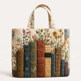 Books  Plants Flowers    Quilted Tote Bag