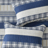 Blue Grey Buffalo Check Patchwork Quilted 3‑Piece Bedding Set