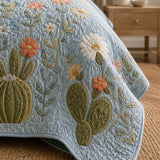 H.PAI Southwestern Cactus Landscape Quilted 3-Piece Bedding Set – Rustic Western Quilted Bedding with Matching Pillow Shams