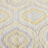 Yellow Grey Geometric Ogee Pattern Quilted 3‑Piece Bedding Set