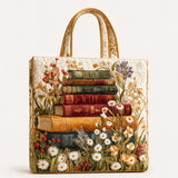 Artistic Book Scroll Floral Quilted Tote Bag