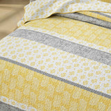 Yellow Grey Paisley Stripe Quilted 3‑Piece Bedding Set