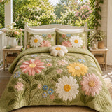 H.PAI Daisy Floral Quilted 3-Piece Bedding Set – Luxury Quilted Bedding with Matching Pillow Shams