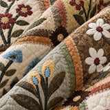 Vintage Folk Floral Patchwork Quilted 3-Piece Bedding Set