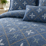 H.PAI Blue Floral Diamond Quilted 3-Piece Bedding Set