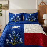 H.PAI Texas Bluebonnet Floral Quilted 3-Piece Bedding Set – Luxury Quilted Bedding with Matching Pillow Shams