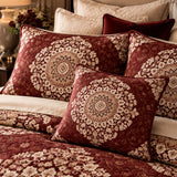 Vintage Burgundy Floral Medallion Quilted 3-Piece Bedding Set
