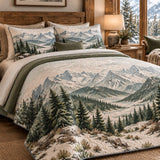 Snow Mountain Pine Forest Landscape Quilted 3-Piece Bedding Set