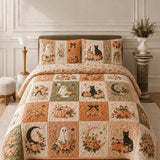 H.PAI Pumpkin Cat Ghost Garden Quilted 3-Piece Bedding Set