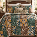 Botanical Floral Patchwork Quilted 3-Piece Bedding Set