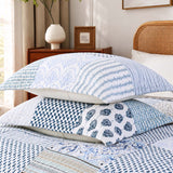 Blue & Ivory Geometric Patchwork Quilted 3-Piece Bedding Set