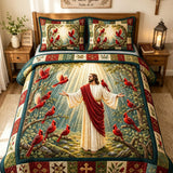 H.PAI Jesus Cardinal Faith Quilted 3-Piece Bedding Set