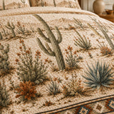 H.PAI Desert Cactus Quilted 3-Piece Bedding Set – Natural Farmhouse Quilted Bedding with Matching Pillow Shams