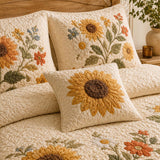 H.PAI Farmhouse Sunflower Floral Quilted Bedding Set – Cozy Luxury Quilt Bedding with Matching Pillow Shams